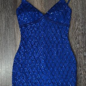 Royal blue sequin beaded homecoming dress